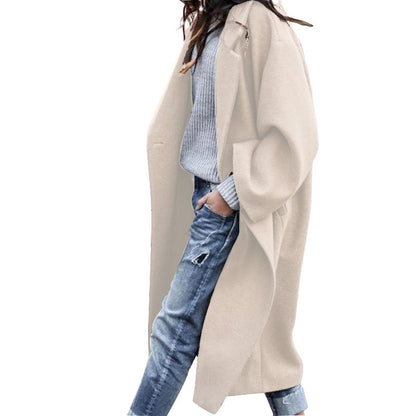 Casual Single Breasted Lapel Woolen Coat