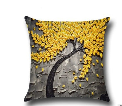 Three-dimensional Oil Painting Trees Flowers Cotton Cushion Pillowcase