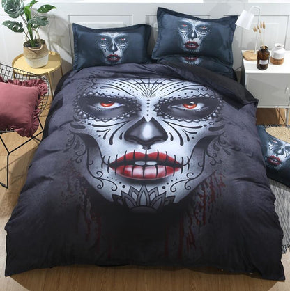 Black Skull Halloween Duvet Cover Set