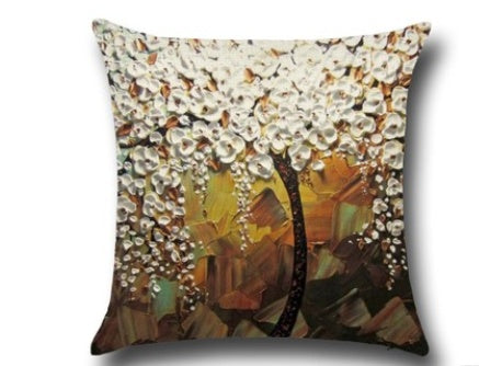 Three-dimensional Oil Painting Trees Flowers Cotton Cushion Pillowcase