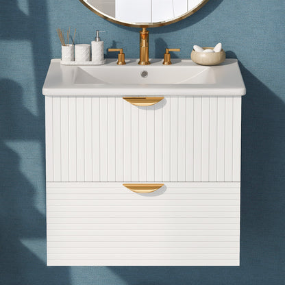 Modern 24-Inch Wall-Mounted Bathroom vanity with 2 Drawers, White - Ideal for Small Bathrooms