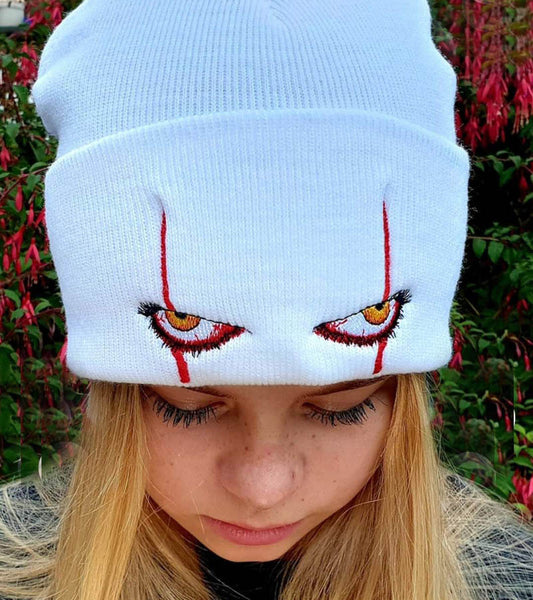 Scary It Clown eyes knitted hat