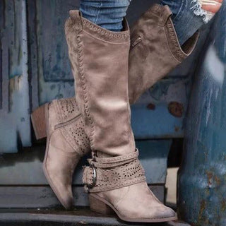 Thick-heeled Lace Belt Buckle Cowgirl Boots