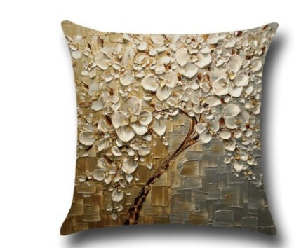 Three-dimensional Oil Painting Trees Flowers Cotton Cushion Pillowcase