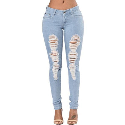 Ripped Pencil Pants Denim Jeans