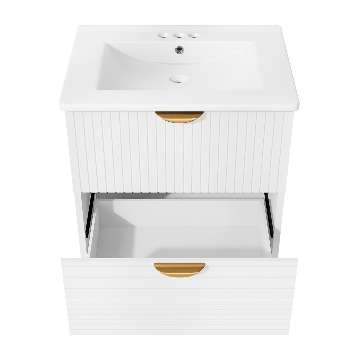 Modern 24-Inch Wall-Mounted Bathroom vanity with 2 Drawers, White - Ideal for Small Bathrooms