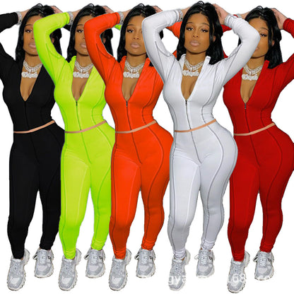 Sibybo Patchwork Long Sleeve Sexy Rompers Womens Jumpsuit O-Neck Zipper Fitness Jumpsuit Female Casual Sporty