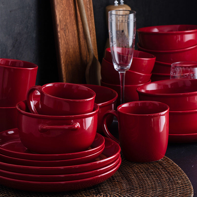 Luxury Red Glaze Ceramic Dinner Sets & Kitchen Utensils