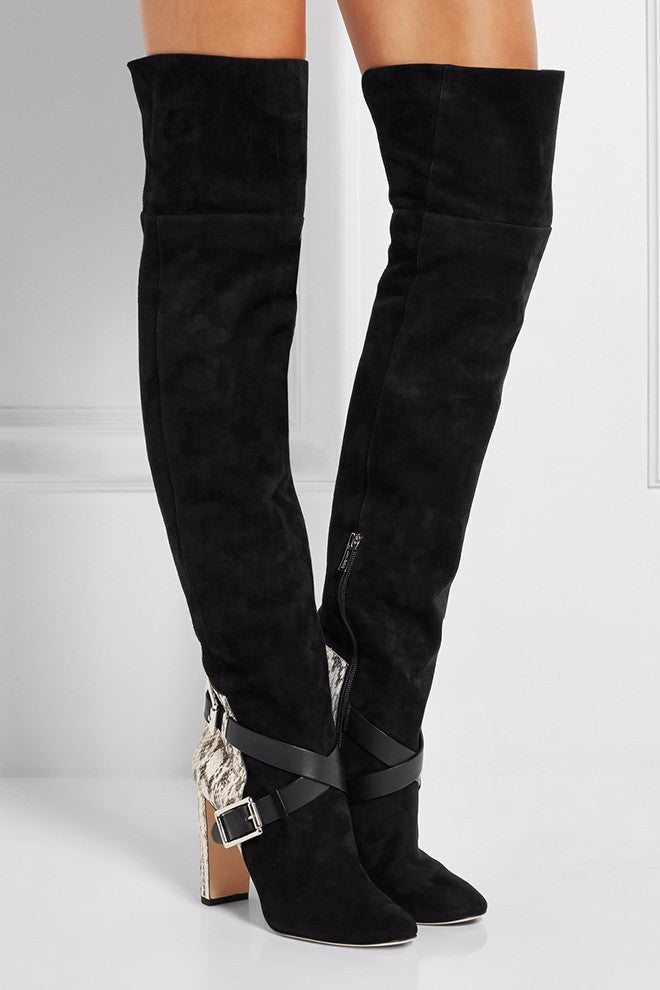 Snake Skin Heel Knee High Boots