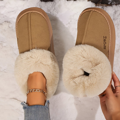 Cozy Plush Soft Slippers Shoes For Women Non-Slip Platform Shoes With Faux Fur Lining Mute Sole