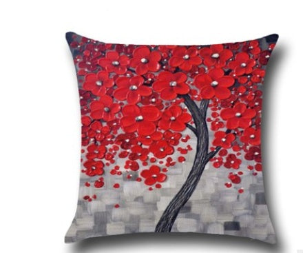 Three-dimensional Oil Painting Trees Flowers Cotton Cushion Pillowcase