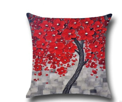 Three-dimensional Oil Painting Trees Flowers Cotton Cushion Pillowcase