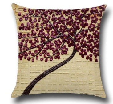 Three-dimensional Oil Painting Trees Flowers Cotton Cushion Pillowcase