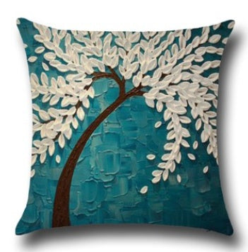 Three-dimensional Oil Painting Trees Flowers Cotton Cushion Pillowcase