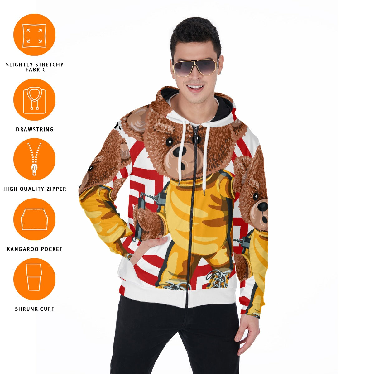 LCM23 Nunchuck Teddy All-Over Print Zip Up Hoodie With Pocket