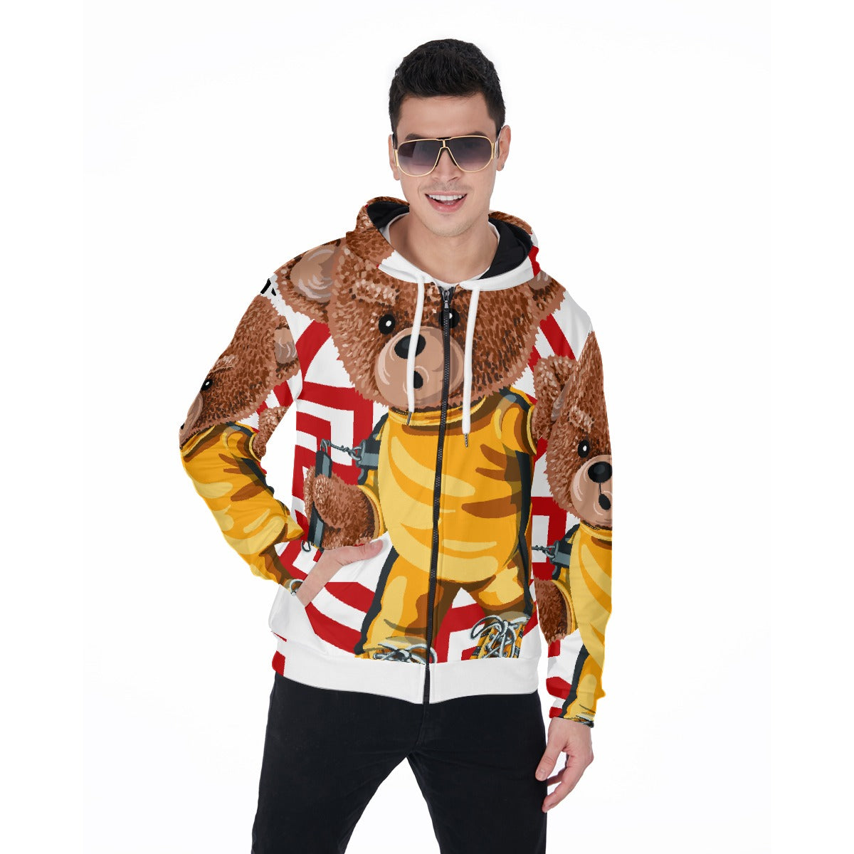 LCM23 Nunchuck Teddy All-Over Print Zip Up Hoodie With Pocket