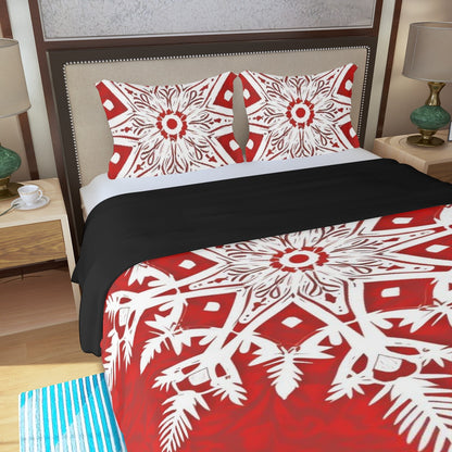 LCM23 Red Snowflake Three Piece Duvet Bedding Set