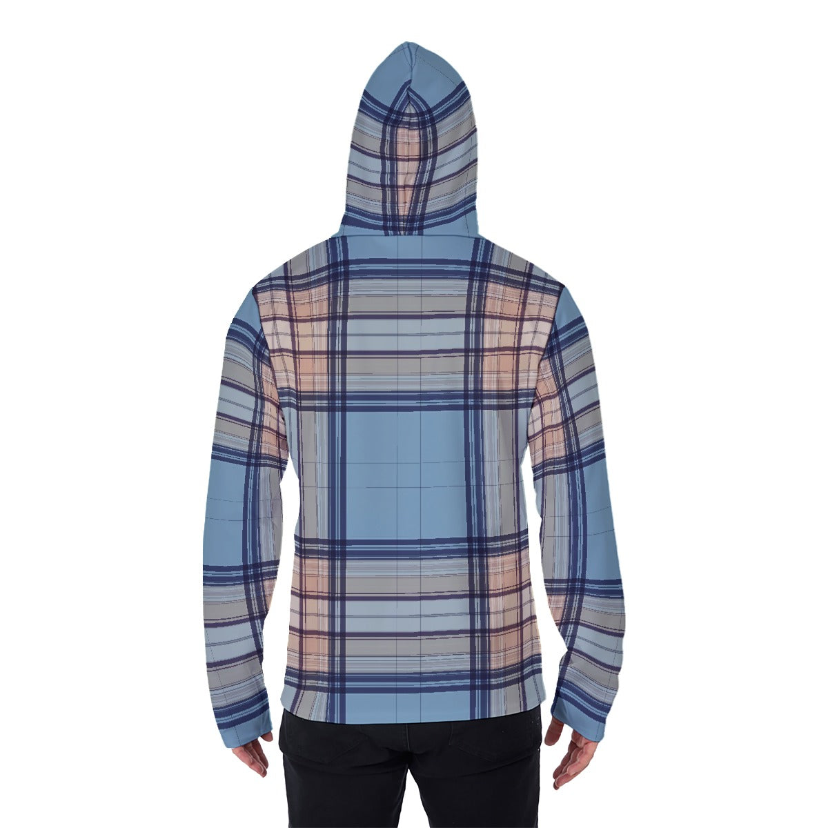 LCM23 Blue Plaid All-Over Print Men's Pullover Hoodie With Mask