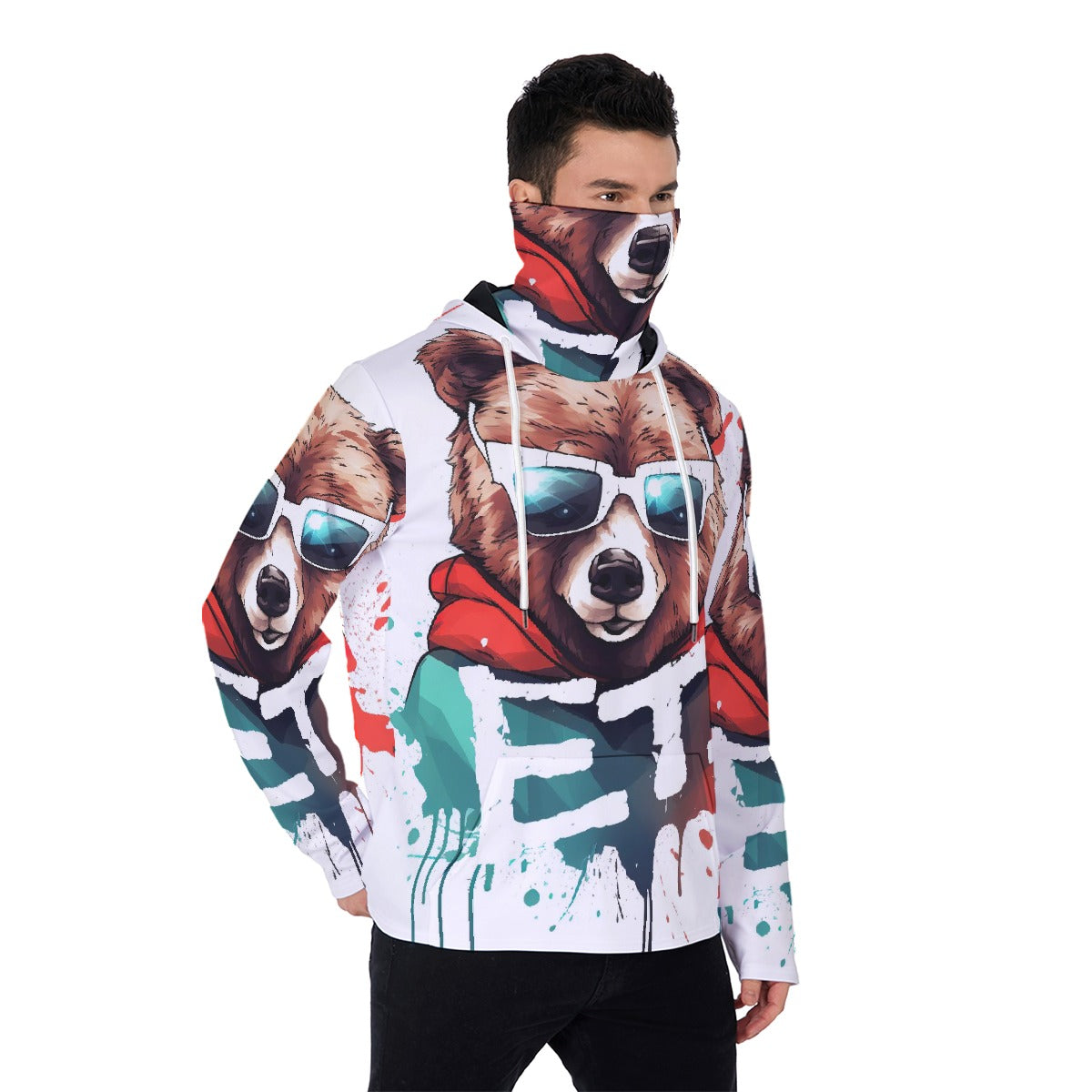 LCM23 ET Teddy All-Over Print Men's Pullover Hoodie With Mask