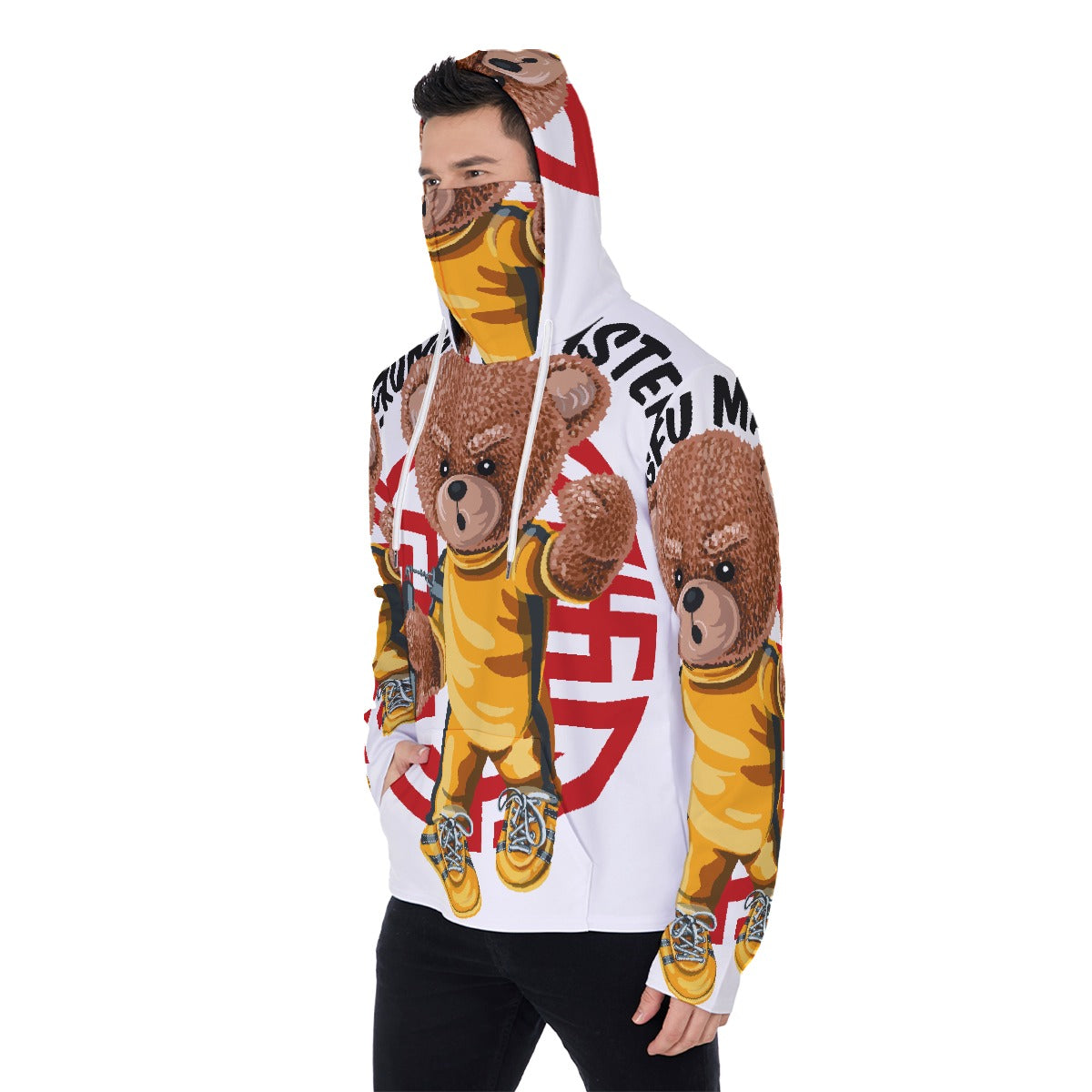 LCM23 Nunchuck Teddy All-Over Print Men's Pullover Hoodie With Mask