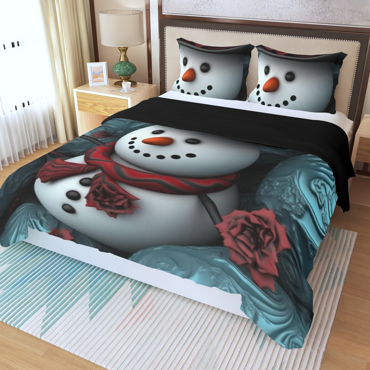 LCM23 Snowman Love Xmas Three Piece Duvet Bedding Set