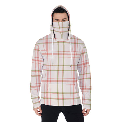 LCM23 Pink Plaid All-Over Print Men's Pullover Hoodie With Mask