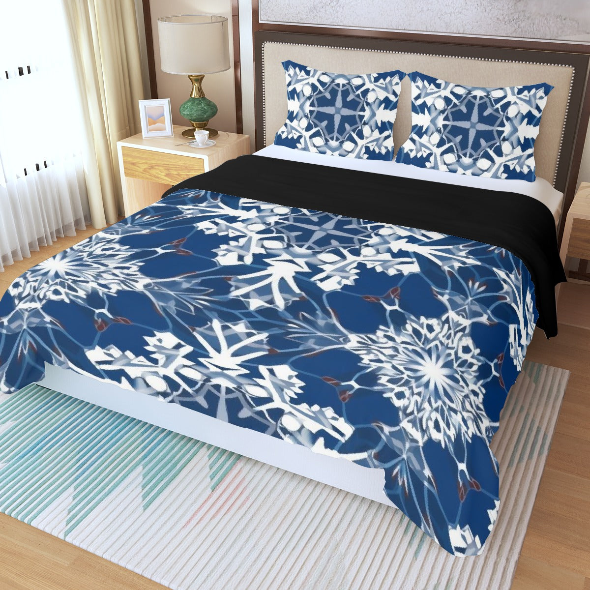 LCM23 Blue Snowflakes Three Piece Duvet Bedding Set