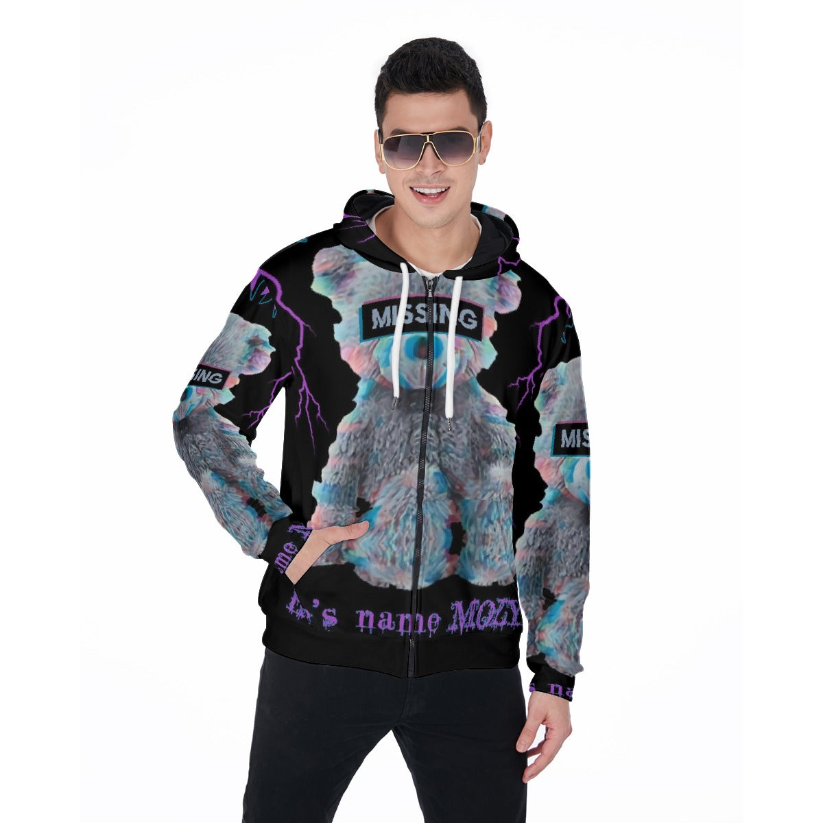 LCM23 Missing Teddy All-Over Print Zip Up Hoodie With Pocket