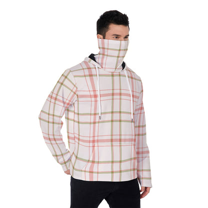 LCM23 Pink Plaid All-Over Print Men's Pullover Hoodie With Mask