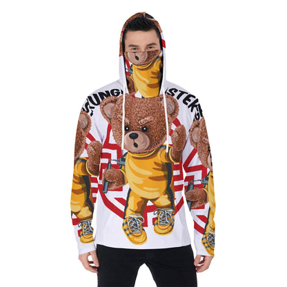 LCM23 Nunchuck Teddy All-Over Print Men's Pullover Hoodie With Mask