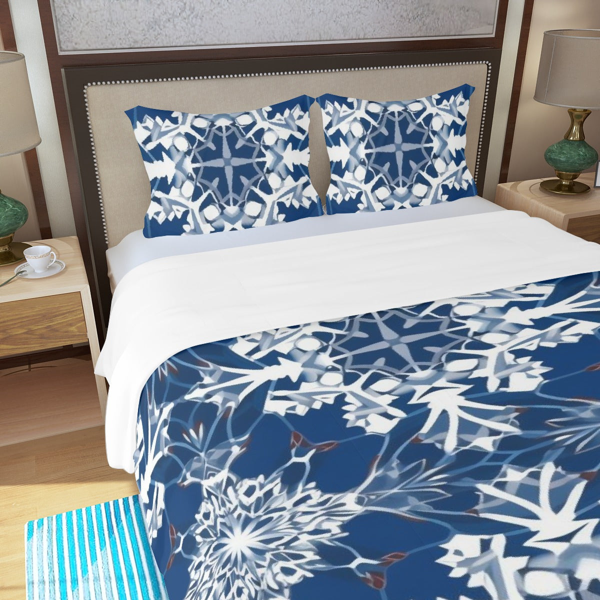 LCM23 Blue Snowflakes Three Piece Duvet Bedding Set