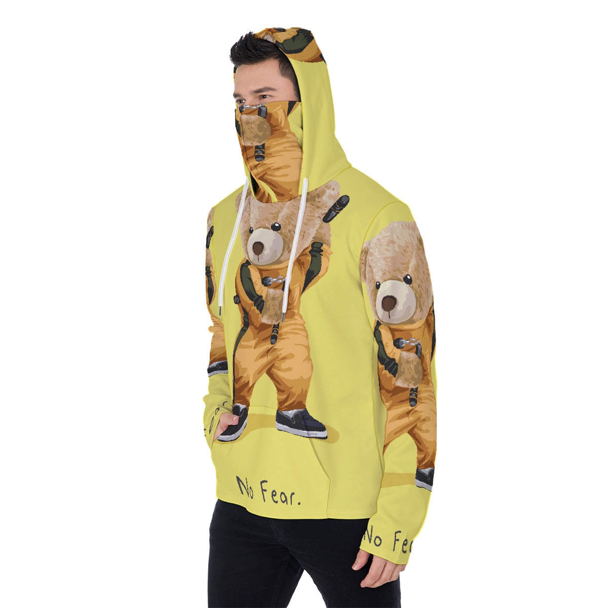 LCM23 Teddy No Fear All-Over Print Men's Pullover Hoodie With Mask