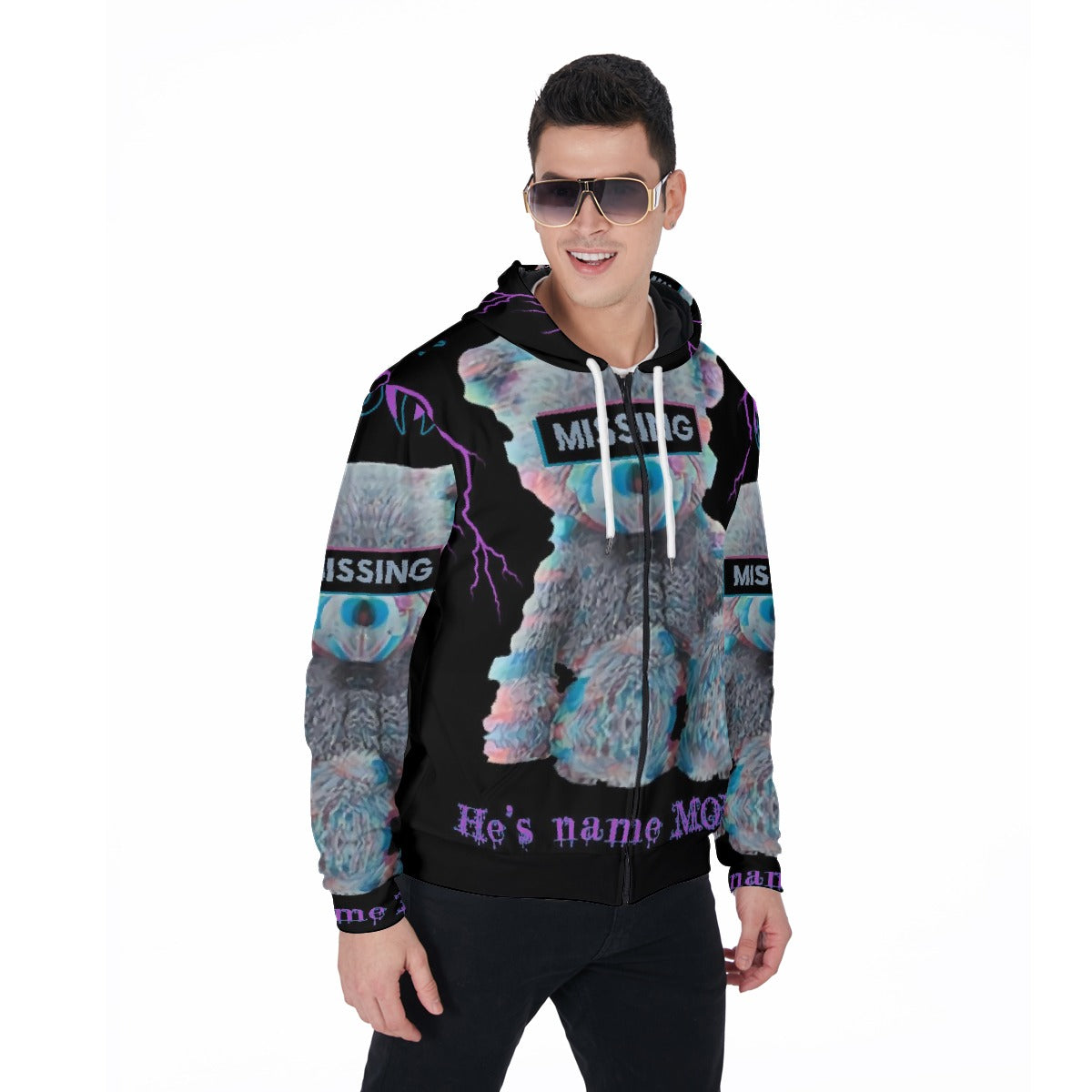 LCM23 Missing Teddy All-Over Print Zip Up Hoodie With Pocket