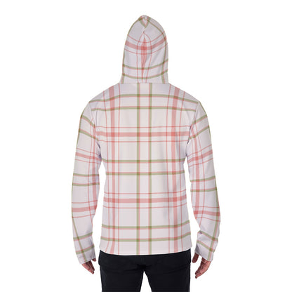 LCM23 Pink Plaid All-Over Print Men's Pullover Hoodie With Mask