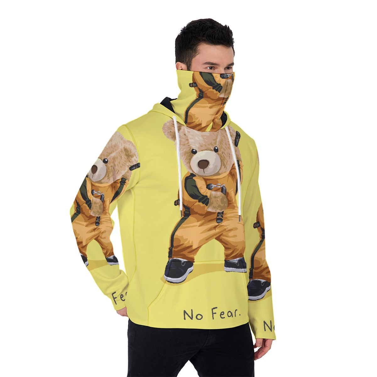 LCM23 Teddy No Fear All-Over Print Men's Pullover Hoodie With Mask