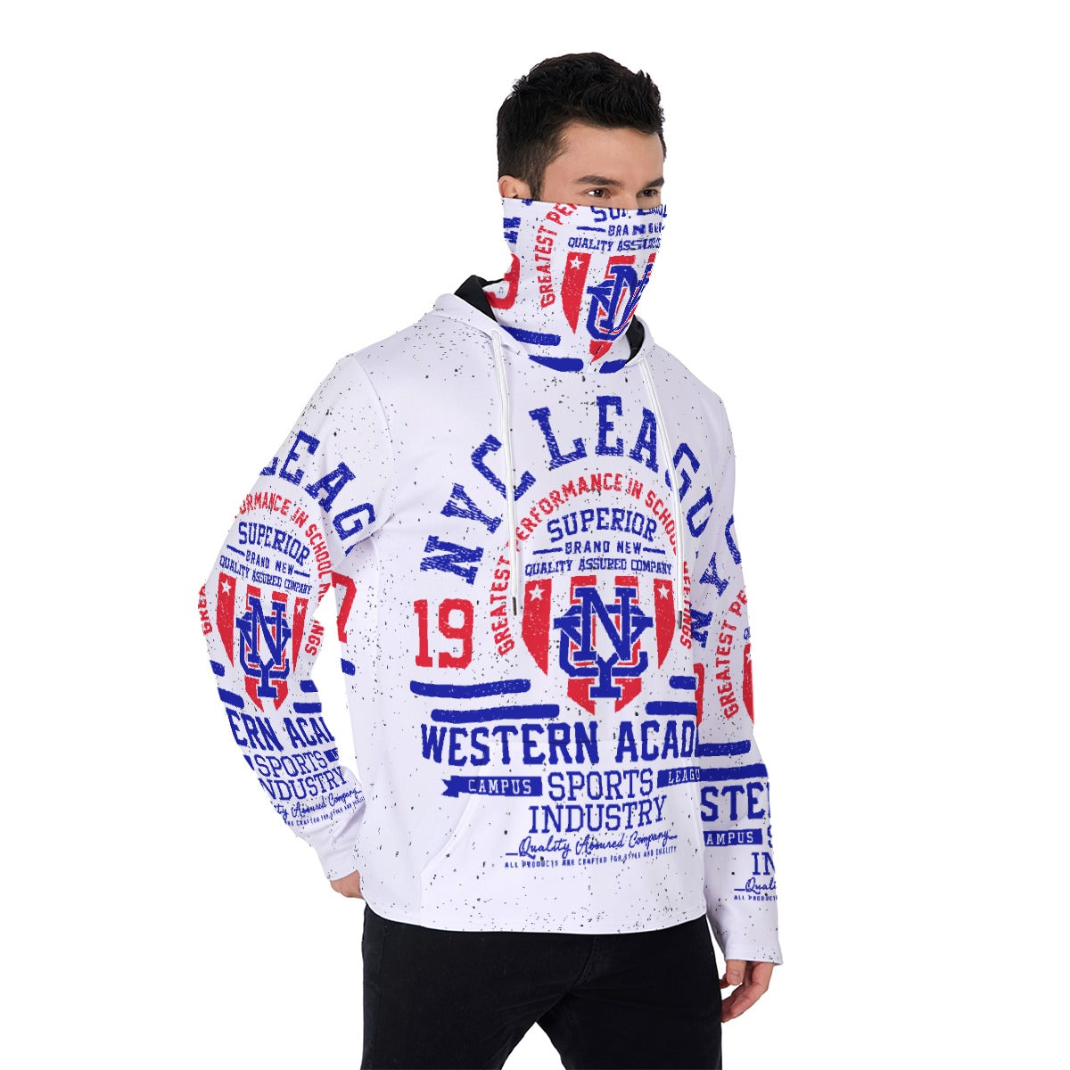 LCM23 NYC League All-Over Print Men's Pullover Hoodie With Mask