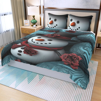 LCM23 Snowman Love Xmas Three Piece Duvet Bedding Set