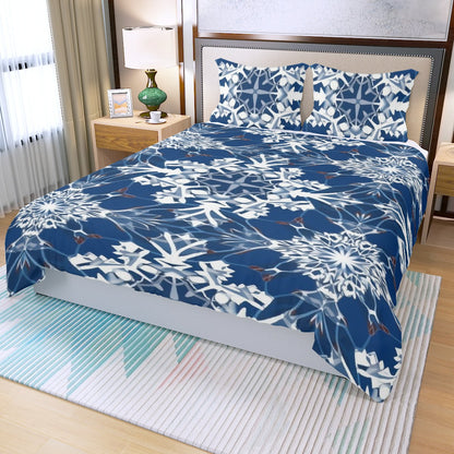 LCM23 Blue Snowflakes Three Piece Duvet Bedding Set