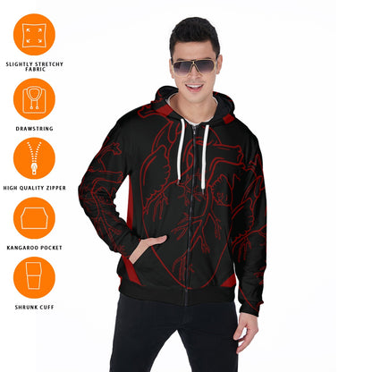 LCM23 Hearbeat All-Over Print Zip Up Hoodie With Pocket