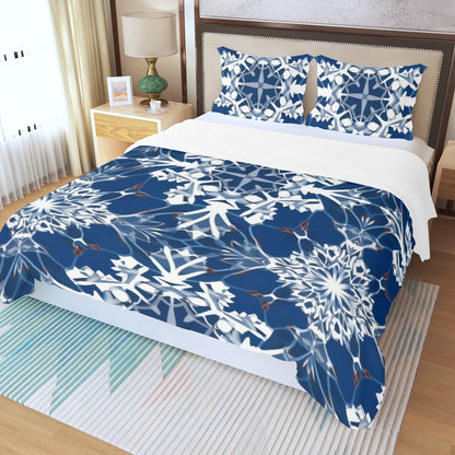 LCM23 Blue Snowflakes Three Piece Duvet Bedding Set