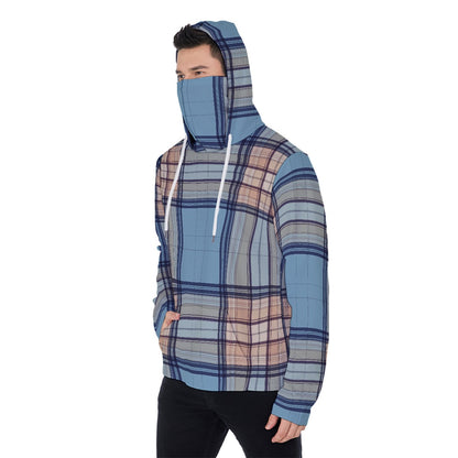 LCM23 Blue Plaid All-Over Print Men's Pullover Hoodie With Mask