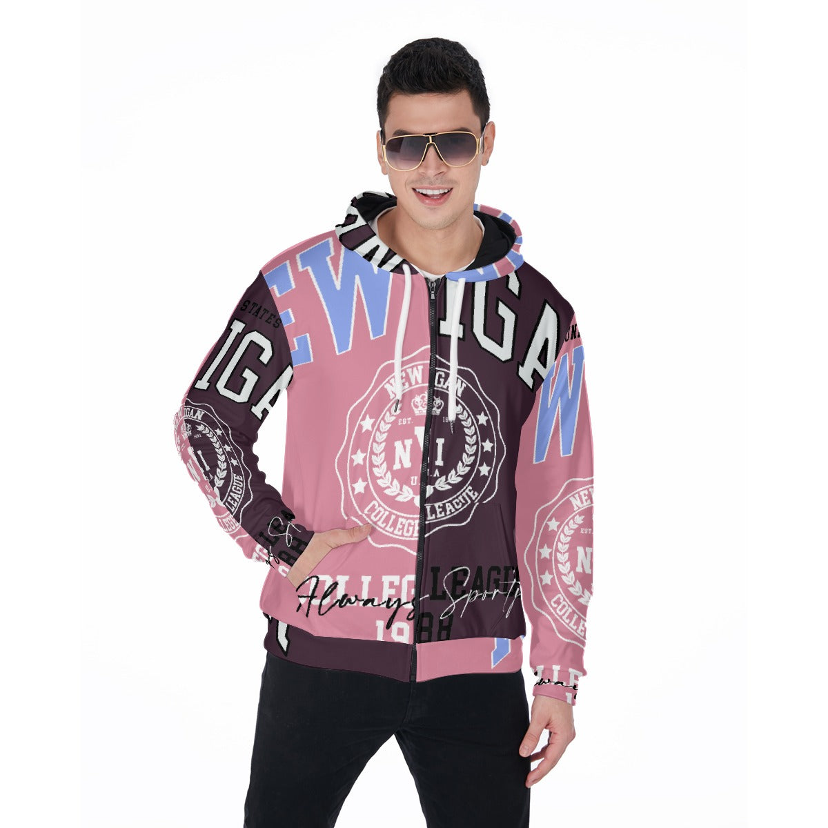 LCM23 Collegiate All-Over Print Zip Up Hoodie With Pocket