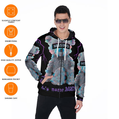 LCM23 Missing Teddy All-Over Print Zip Up Hoodie With Pocket