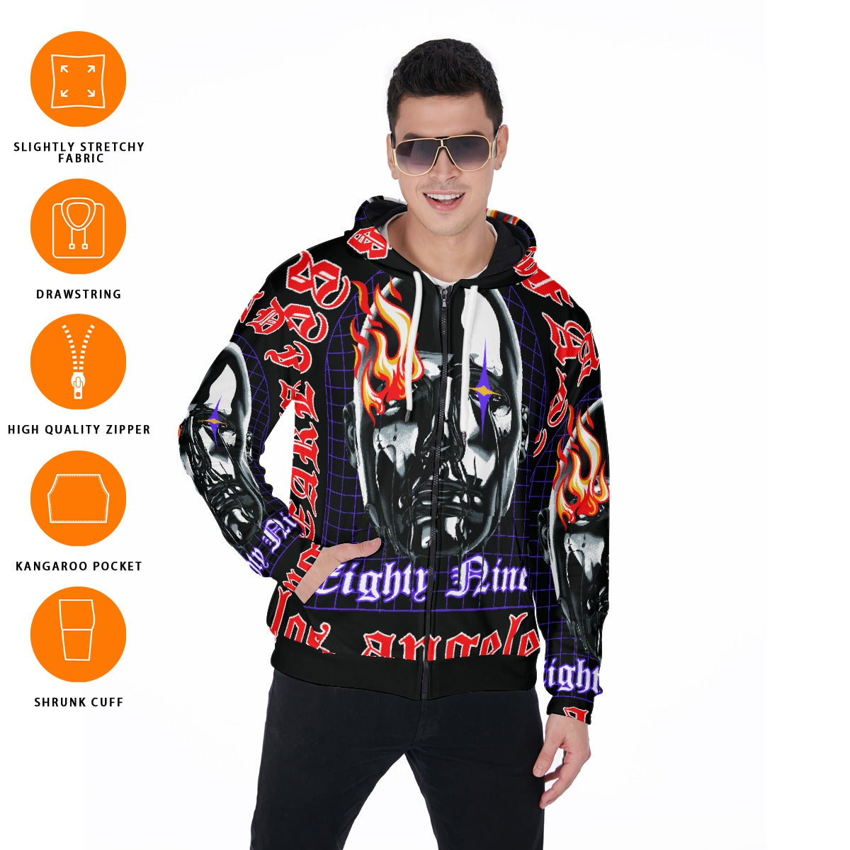 LCM23 89' All-Over Print Zip Up Hoodie With Pocket