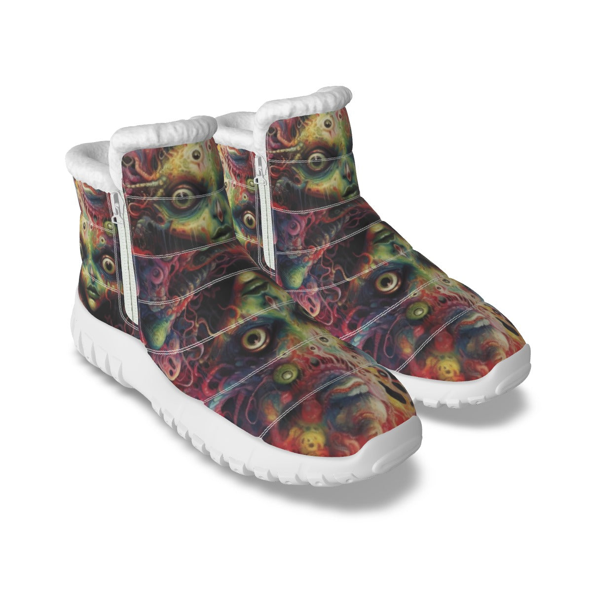 LCM23 Creepy Creepy All-Over Print Women's Zip-up Snow Boots