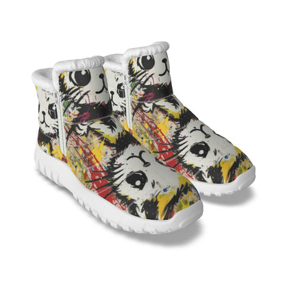 LCM23 Colorful Kitty All-Over Print Women's Zip-up Snow Boots