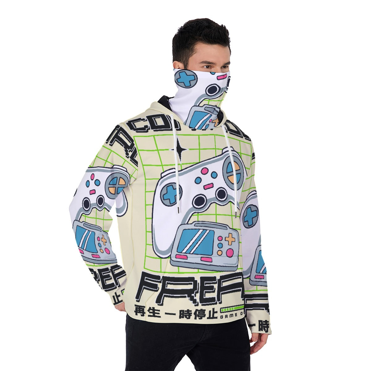 LCM23 Game Over All-Over Print Men's Pullover Hoodie With Mask