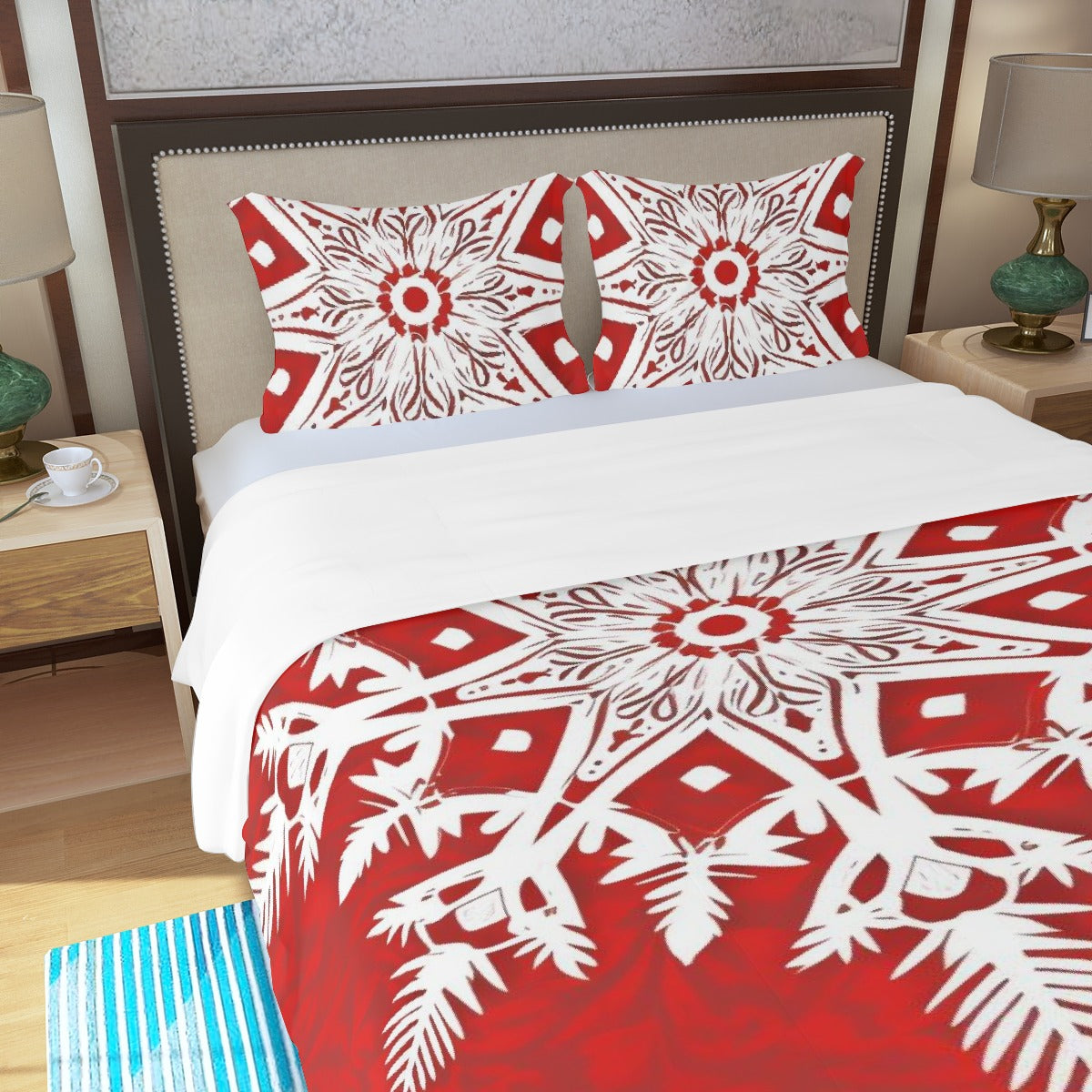 LCM23 Red Snowflake Three Piece Duvet Bedding Set