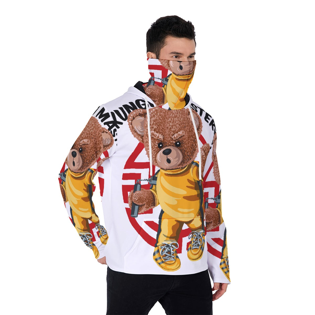 LCM23 Nunchuck Teddy All-Over Print Men's Pullover Hoodie With Mask