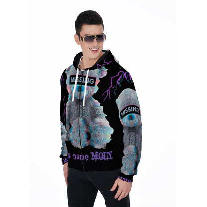 LCM23 Missing Teddy All-Over Print Zip Up Hoodie With Pocket